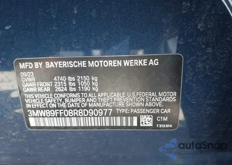 2024 BMW 3 Series 330I xDrive from USA, damaged, VIN 3MW89FF08R8D90977